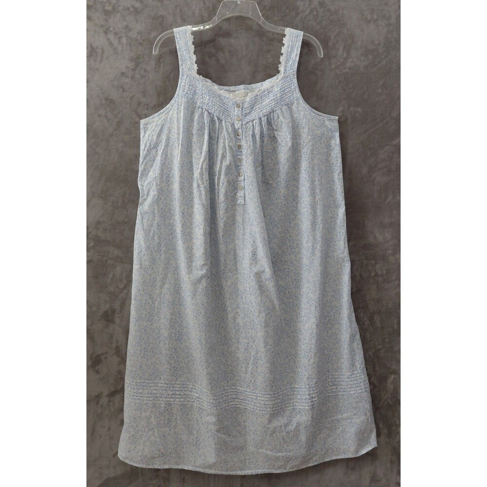 Eileen West Pintuck Nightgown Women's 1X Blue Dainty Cottagecore Cotton Ballet